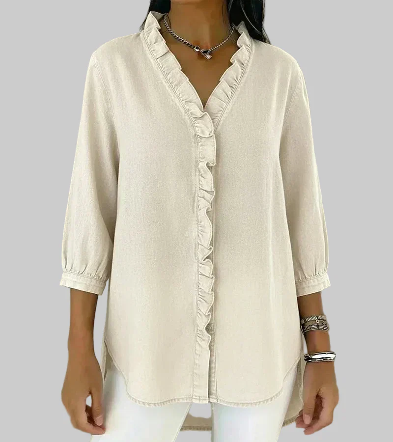 Zara | Women's Ruffle V-Neck 3/4 Sleeve Blouse - Image 7
