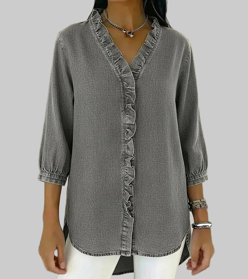 Zara | Women's Ruffle V-Neck 3/4 Sleeve Blouse - Image 8