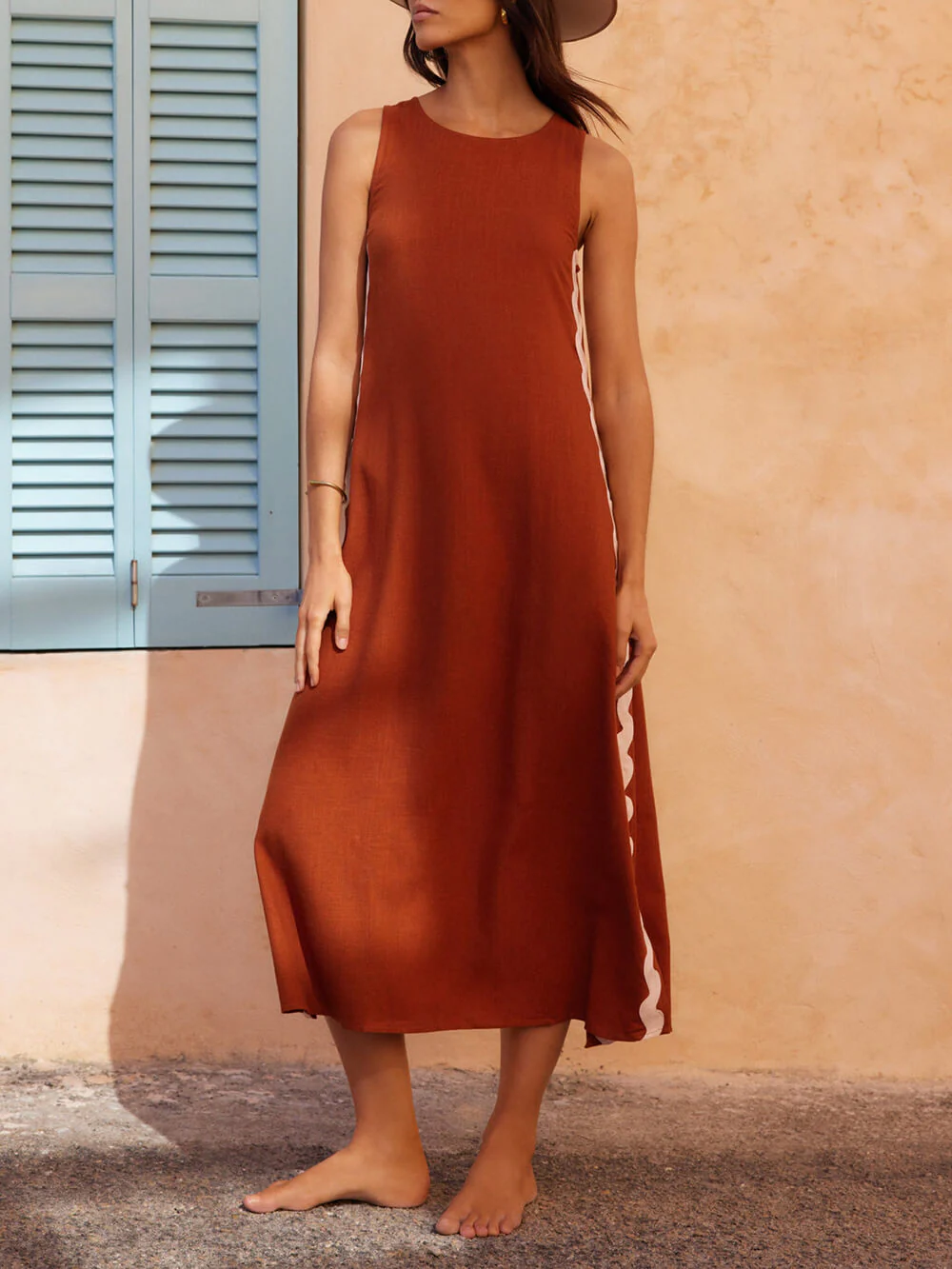 Zara | Women's Sleeveless Midi Dress with Wavy Contrast Side Trim - Image 2