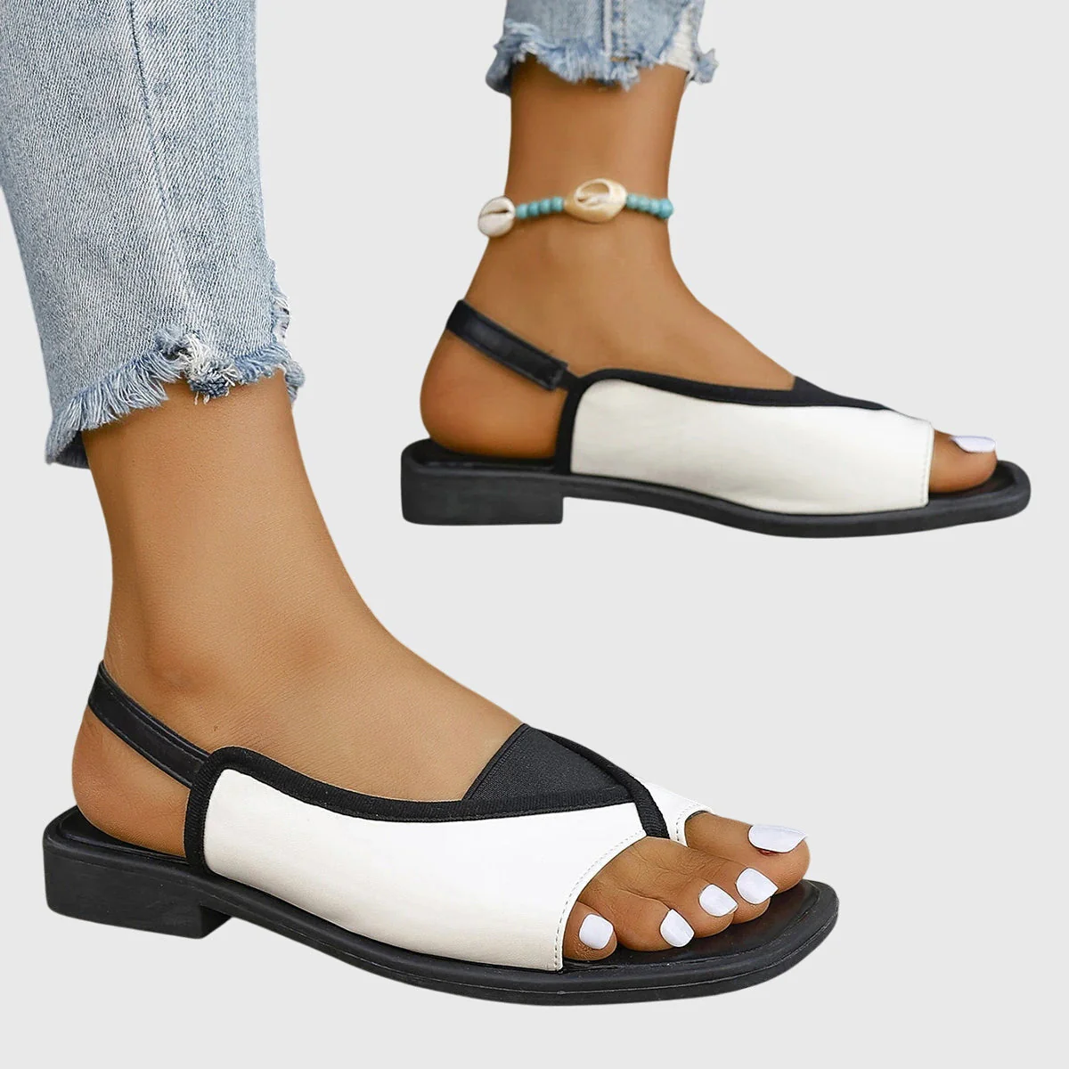 Zara | Women's Square Toe Colorblock Slip-On Flat Sandals - Image 6